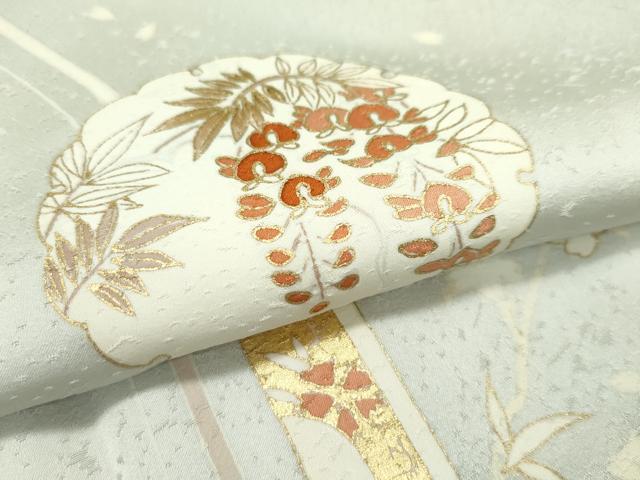 平和屋本店■極上 銀座きしや 訪問着 駒刺繍 雪輪草花文 金彩 柳鼠色地 たとう紙付き 逸品 未使用 CZAA2491s5