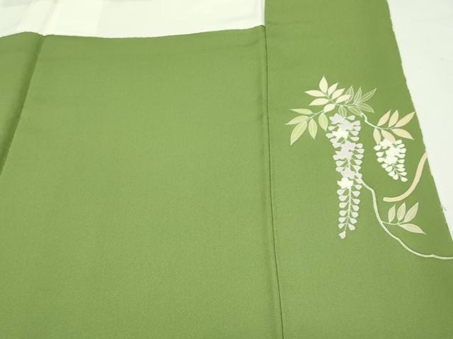 平和屋本店●極上 創業460年・千總 訪問着 駒刺繍 草花文 金彩 青丹色地 三越扱い 逸品 CZAA5716s6