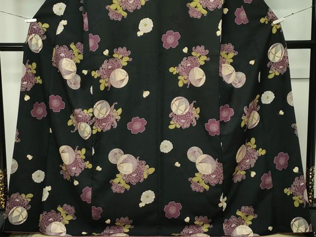 平和屋本店●極上 夢工房 小紋 花毬文 黒地 逸品 CZAA2516s5