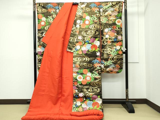 平和屋本店●極上 西陣 川島織物 色打掛 和装 婚礼 結婚式 花嫁 神社挙式 唐織 草花文 黒地 金糸 逸品 CZAA2526s5