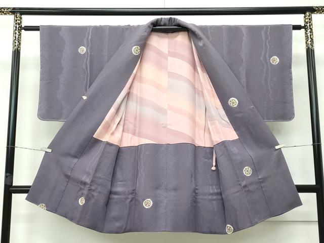 平和屋本店■極上 道中着 ロング丈 絞り 花丸文 金彩 葡萄鼠色 逸品 未使用 CZAA2554s5