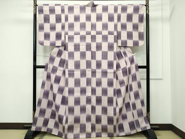 平和屋本店●極上 本場結城紬 重要無形文化財 毛万絣 市松文様 逸品 未使用 CZAA2562s5