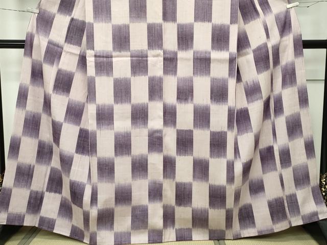 平和屋本店●極上 本場結城紬 重要無形文化財 毛万絣 市松文様 逸品 未使用 CZAA2562s5
