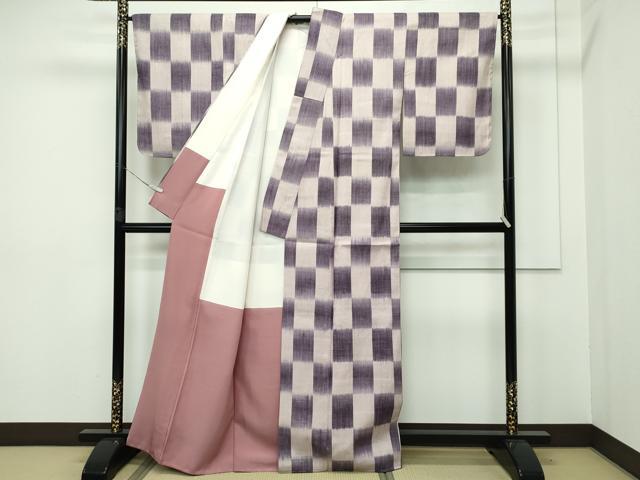 平和屋本店●極上 本場結城紬 重要無形文化財 毛万絣 市松文様 逸品 未使用 CZAA2562s5