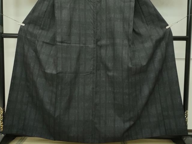 平和屋本店●極上 本場結城紬 重要無形文化財 変わり縞 黒地 逸品 CZAA2566s5