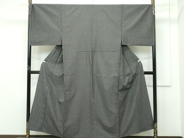 平和屋本店▽極上 三代目市三郎 男性 キングサイズ 雅生紬會 単衣 ポプラ 黒地 証紙付き 逸品 CZAA2596s5