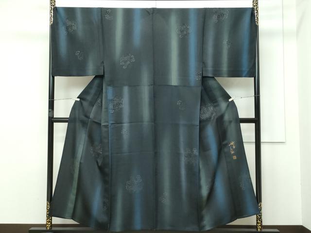 平和屋本店■極上 男性 前田仁仙 仁仙更紗 小紋 単衣 キングサイズ 草花文 暈し染め 銀通し地 逸品 CZAA2597s5