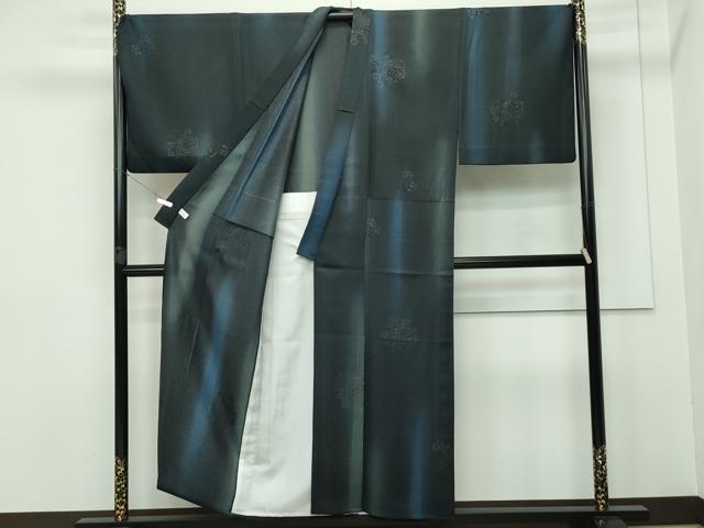 平和屋本店■極上 男性 前田仁仙 仁仙更紗 小紋 単衣 キングサイズ 草花文 暈し染め 銀通し地 逸品 CZAA2597s5