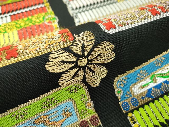 平和屋本店●極上 六通柄 本袋帯 龍村平蔵柄 大袖威毛錦 唐織 黒地 金銀糸 逸品 CZAA2621s5
