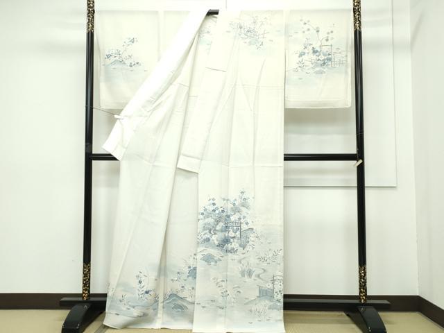 平和屋本店*極上 夏物 訪問着 風景文 絽縮緬 暈し染め 銀彩 練色地 逸品 未使用 CZAA2645s5