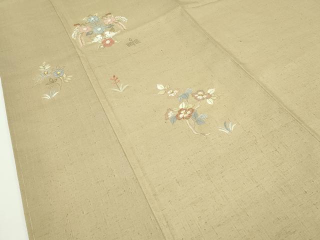 平和屋本店■極上 創業460年・千總 訪問着 紬地 総刺繍 相良刺繍 本草木染 花鳥文 金糸 飴色地 反端付き 逸品 未使用 CZAA2652s5