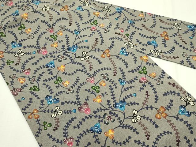 平和屋本店■最高級 城間栄順 本場琉球紅型 九寸名古屋帯 草木文 鬼しぼ縮緬 利休色地 逸品 未使用 CZAA2691s5