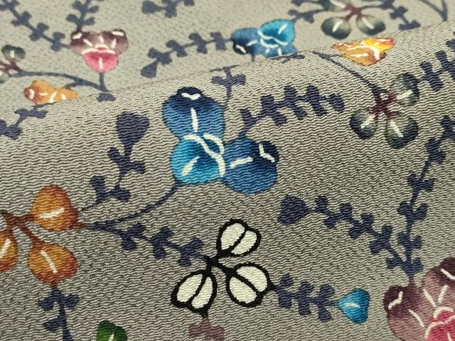 平和屋本店■最高級 城間栄順 本場琉球紅型 九寸名古屋帯 草木文 鬼しぼ縮緬 利休色地 逸品 未使用 CZAA2691s5