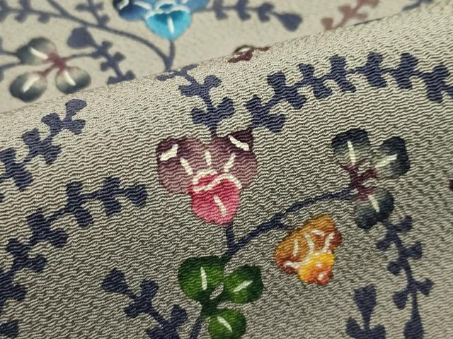 平和屋本店■最高級 城間栄順 本場琉球紅型 九寸名古屋帯 草木文 鬼しぼ縮緬 利休色地 逸品 未使用 CZAA2691s5