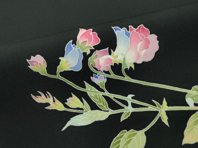 平和屋本店●極上 塩瀬 九寸名古屋帯 友禅 作家物 草花文 黒地 逸品 未使用 CZAA2695s5