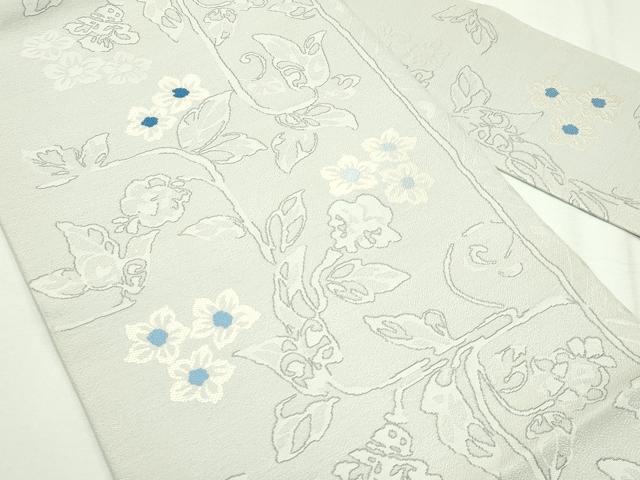 平和屋本店●極上 九寸名古屋帯 草花文 灰黄緑色地 逸品 未使用 CZAA2699s5