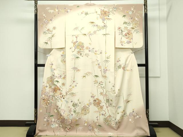 平和屋本店●極上 吉澤友禅 訪問着 駒刺繍 草花文 暈し染め 金彩 逸品 CZAA5409s6