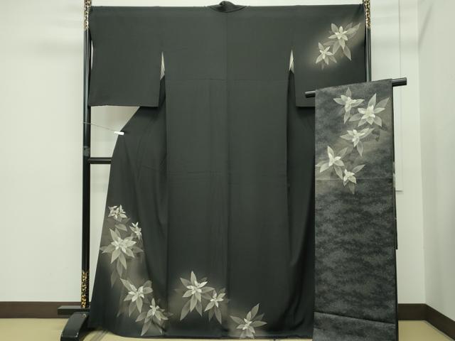 平和屋本店●極上 京都の名門ブランド 銀花仙 訪問着・袋帯セット 手描き 草花文 暈し染め 檳榔子染色地 やまと金ラベル 逸品 CZAA5401s6
