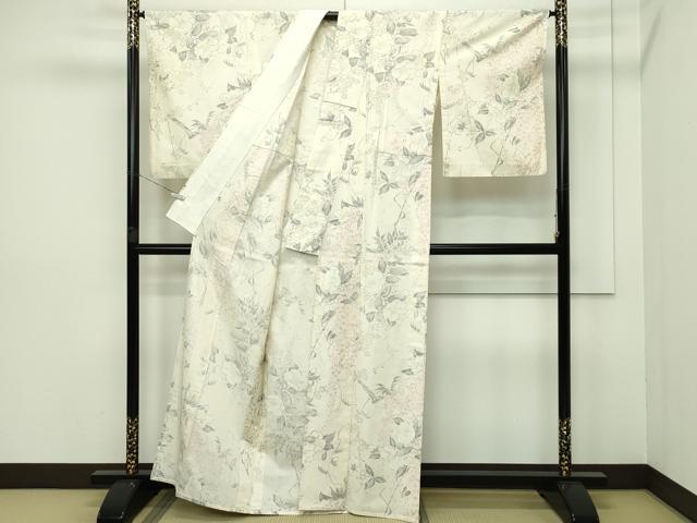 平和屋本店▽極上 創業460年・千總 紬 単衣 手描き 草花文 伊勢丹扱い 反端付き 逸品 CZAA5749s6