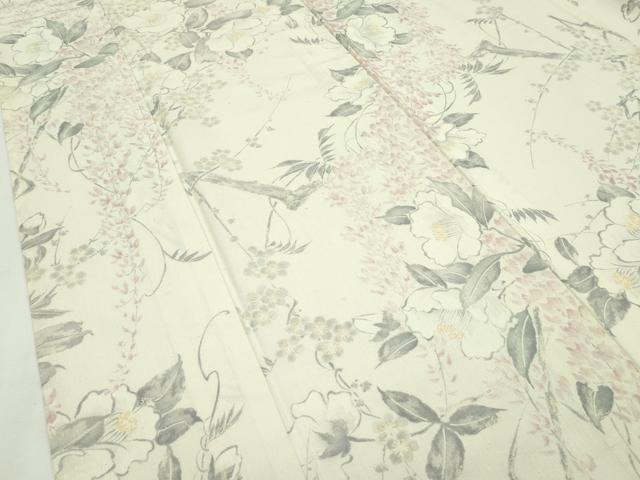 平和屋本店▽極上 創業460年・千總 紬 単衣 手描き 草花文 伊勢丹扱い 反端付き 逸品 CZAA5749s6