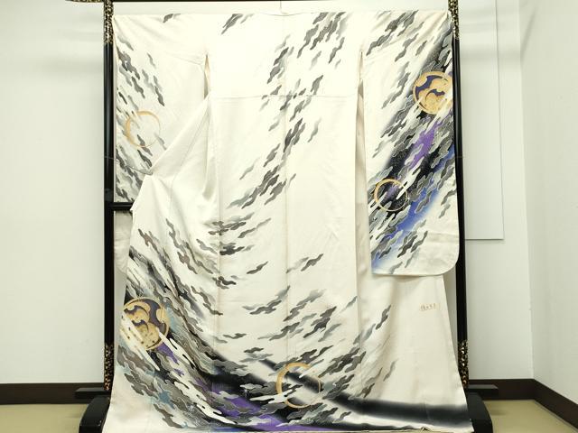 平和屋本店●極上 倖田來未 振袖 ラインストーン コウモリ 満月 エ霞文 金銀彩 肌色地 逸品 CZAA2731s5