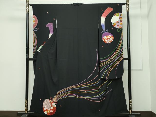 平和屋本店■極上 世界的人形師 辻村寿三郎 ジュサブロー 振袖 舞花文 黒地 金彩 逸品 CZAA2753s5