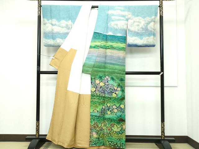 平和屋本店■極上 樋熊哲也 訪問着 辻が花 絞り 手描き 風景文 暈し染め 逸品 CZAA2754s5