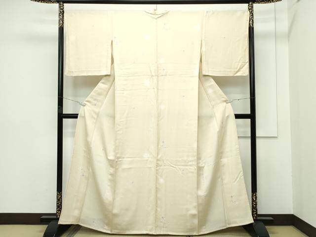平和屋本店■極上 小紋 単衣 蛍暈し 花唐草文 砥粉色地 逸品 CZAA2755s5