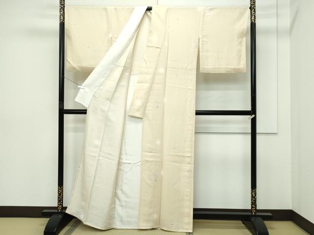 平和屋本店■極上 小紋 単衣 蛍暈し 花唐草文 砥粉色地 逸品 CZAA2755s5
