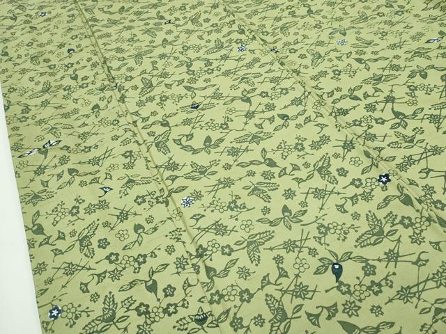 平和屋本店●極上 石川県指定無形文化財 牛首紬 白山工房 手織り 紅型 草花文 逸品 CZAA2765s5