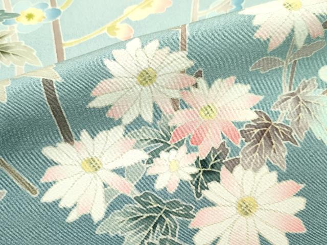 平和屋本店●極上 本加賀友禅作家 茶谷孝志 訪問着 草花文 暈し染め 青白橡色地 逸品 CZAA5408s6