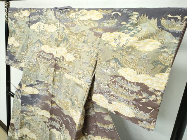 平和屋本店■極上 訪問着 総刺繍 中国三大刺繍 スワトウ刺繍 人物風景文 金糸 鬼しぼ縮緬 逸品 未使用 CZAA2777s5