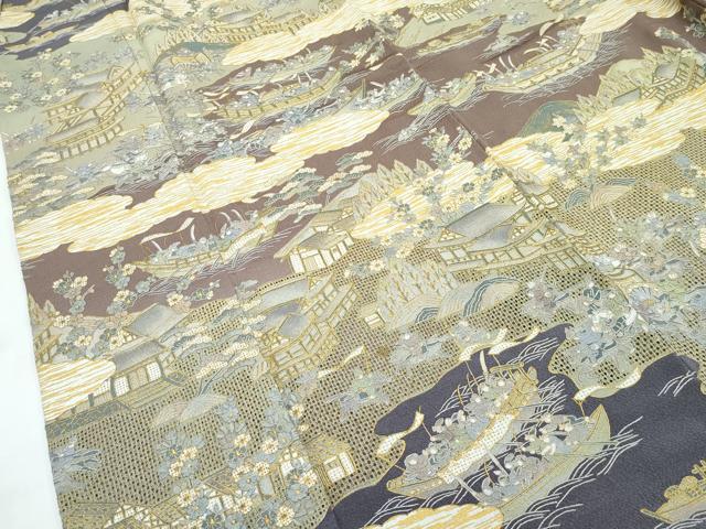 平和屋本店■極上 訪問着 総刺繍 中国三大刺繍 スワトウ刺繍 人物風景文 金糸 鬼しぼ縮緬 逸品 未使用 CZAA2777s5