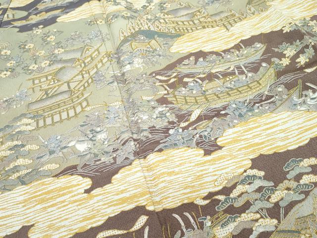 平和屋本店■極上 訪問着 総刺繍 中国三大刺繍 スワトウ刺繍 人物風景文 金糸 鬼しぼ縮緬 逸品 未使用 CZAA2777s5