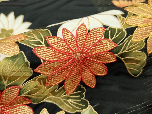 平和屋本店■極上 振袖 駒刺繍 雲取り几帳花文 黒地 金通し地 逸品 CZAA2787s5