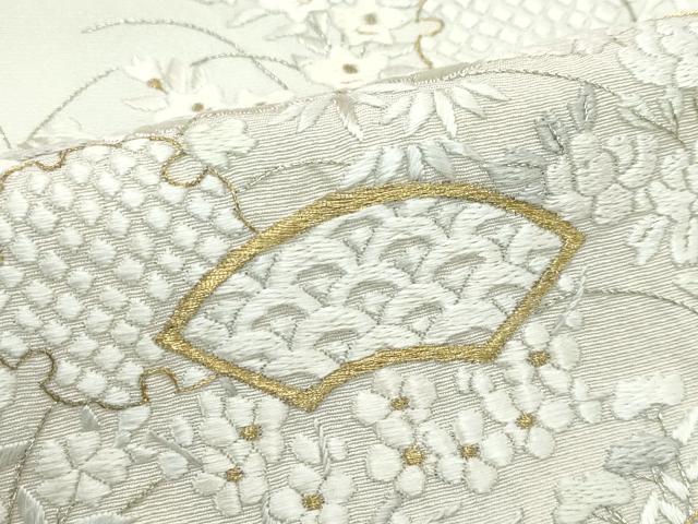 平和屋本店●極上 訪問着 総手刺繍 雪輪地紙草花文 暈し染め 金糸 若芽色地 逸品 CZAA5787s6