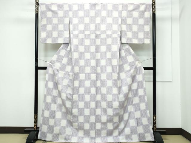 平和屋本店■極上 小紋 スワトウ刺繍 絞り 市松文様 逸品 未使用 CZAA2810s5