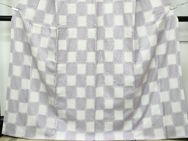 平和屋本店■極上 小紋 スワトウ刺繍 絞り 市松文様 逸品 未使用 CZAA2810s5