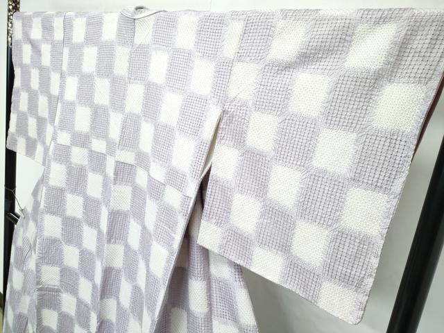 平和屋本店■極上 小紋 スワトウ刺繍 絞り 市松文様 逸品 未使用 CZAA2810s5
