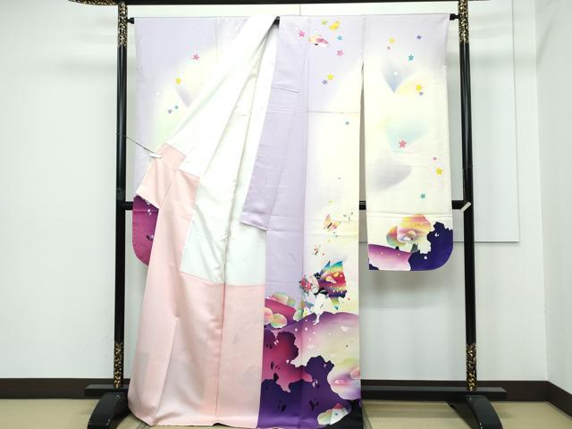 平和屋本店●極上 振袖 希少柄 小人 メルヘン ピエロ 舞蝶文 暈し染め 逸品 CZAA5178s6