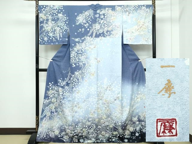 平和屋本店■極上 吉乃一廉 幻の辻が花 訪問着 絞り 暈し染め 銀通し地 逸品 未使用 CZAA2829s5