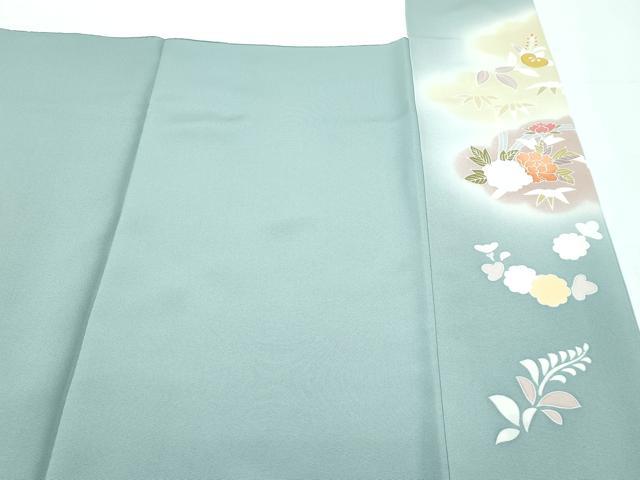 平和屋本店■極上 創業460年・千總 訪問着 駒刺繍 雲取り草花文 暈し染め 金彩 深川鼠色地 逸品 CZAA2837s5