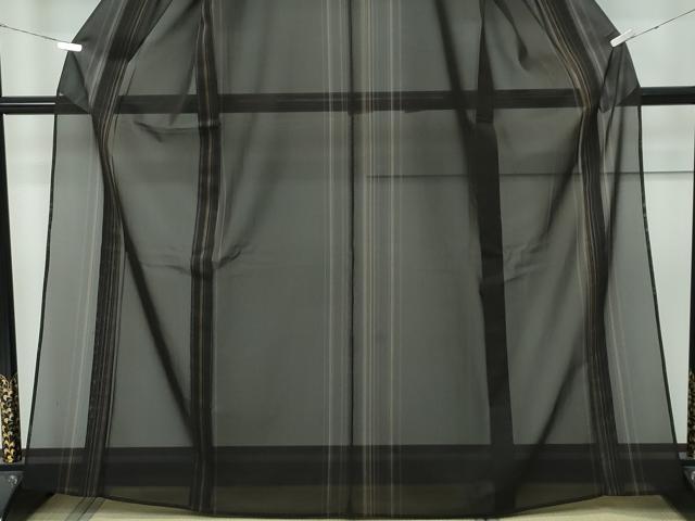 平和屋本店■希少 夏物 本場黄八丈 夏黄八 黒八丈 紗紬 縞 海松茶色地 逸品 未使用 CZAA2848s5