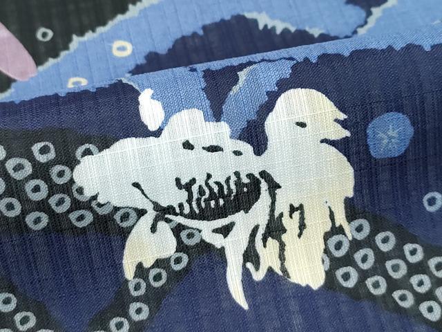 平和屋着物*極上 夏物 訪問着・半幅帯セット ANNA SUI セオアルファ 籬草花文 金魚 黒地 洗える着物 CZAA2886s5