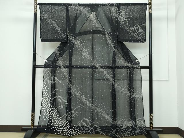 平和屋着物*極上 夏物 訪問着 紗紬 絞り すすき 黒地 逸品 CZAA2900s5