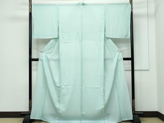 平和屋着物■極上 夏物 江戸小紋 絽 万筋 薄萌葱×白 反端付き 逸品 未使用 CZAA2904s5