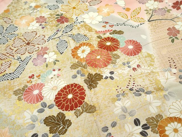 平和屋本店●極上 創業460年・千總 訪問着 駒刺繍 草花文 暈し染め 金彩 赤香色地 逸品 未使用 CZAA2916s5