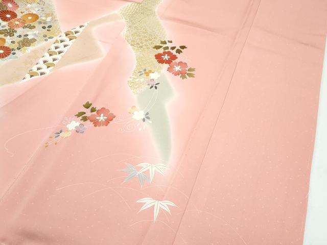 平和屋本店●極上 創業460年・千總 訪問着 駒刺繍 草花文 暈し染め 金彩 赤香色地 逸品 未使用 CZAA2916s5
