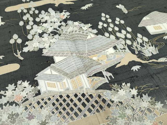 平和屋本店*極上 夏物 染織の名門 しょうざん 生紬 訪問着 人物風景文 藍海松茶色地 ますいわ屋扱い 逸品 CZAA2935s5