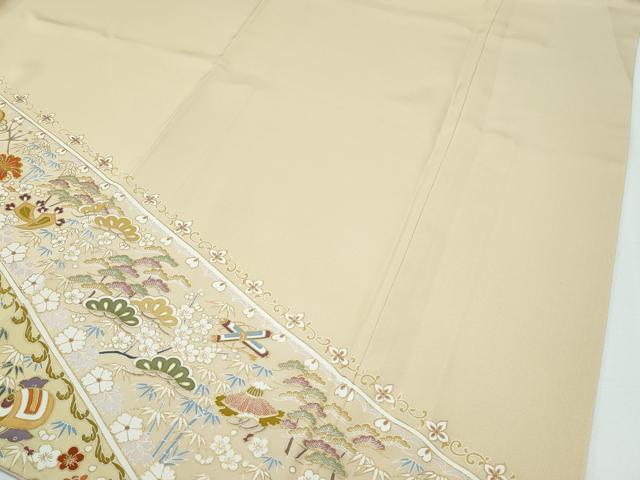 平和屋着物●極上 色留袖 駒刺繍 宝尽くし 金彩 蜂蜜色地 逸品 CZAA2945s5